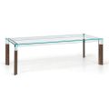 Table de cuisine en verre extra-clair avec pieds en bois Made in Italy - Super