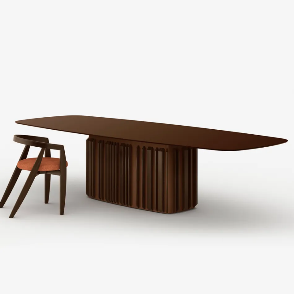 Table en verre de 300 cm avec piètement en métal, design Lunaria, fabrication italienne Viadurini
