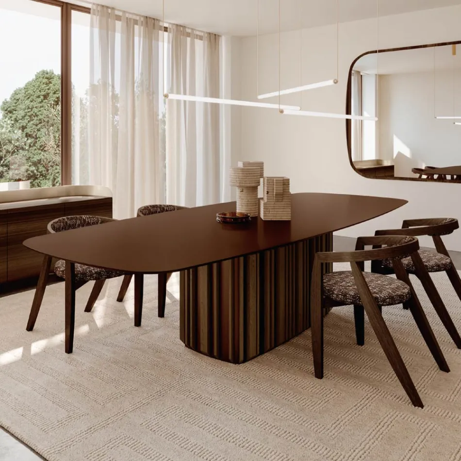 Table en verre de 300 cm avec piètement en métal, design Lunaria, fabrication italienne Viadurini