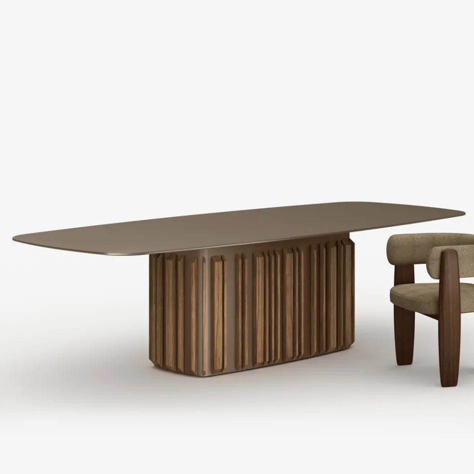 Table en verre de 300 cm avec piètement en métal, design Lunaria, fabrication italienne Viadurini