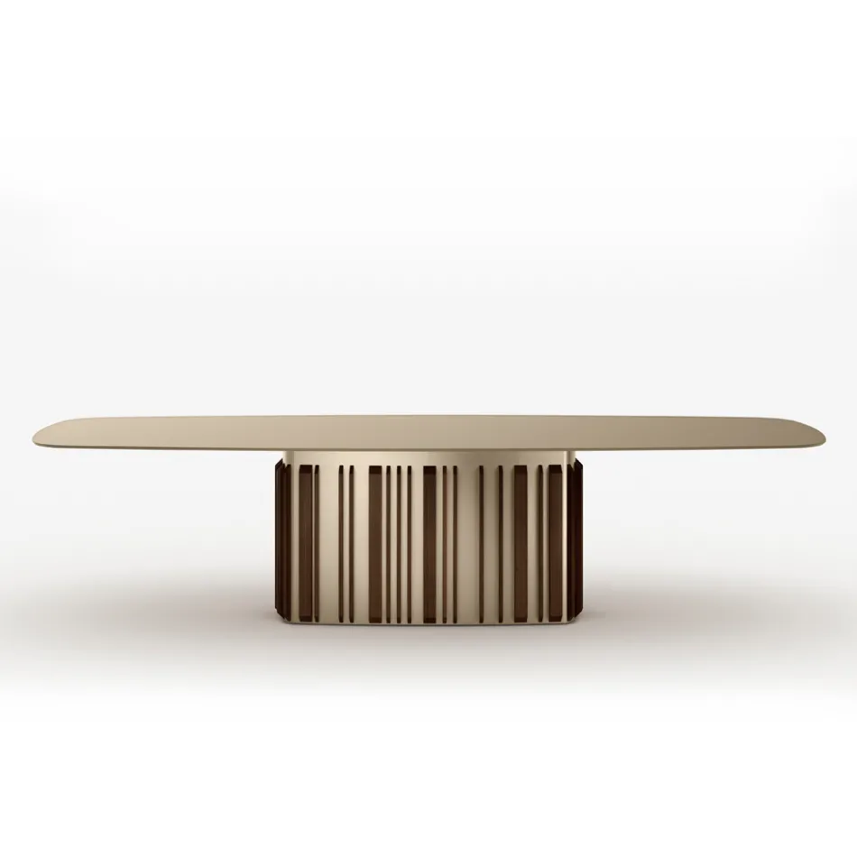Table en verre de 300 cm avec piètement en métal, design Lunaria, fabrication italienne Viadurini