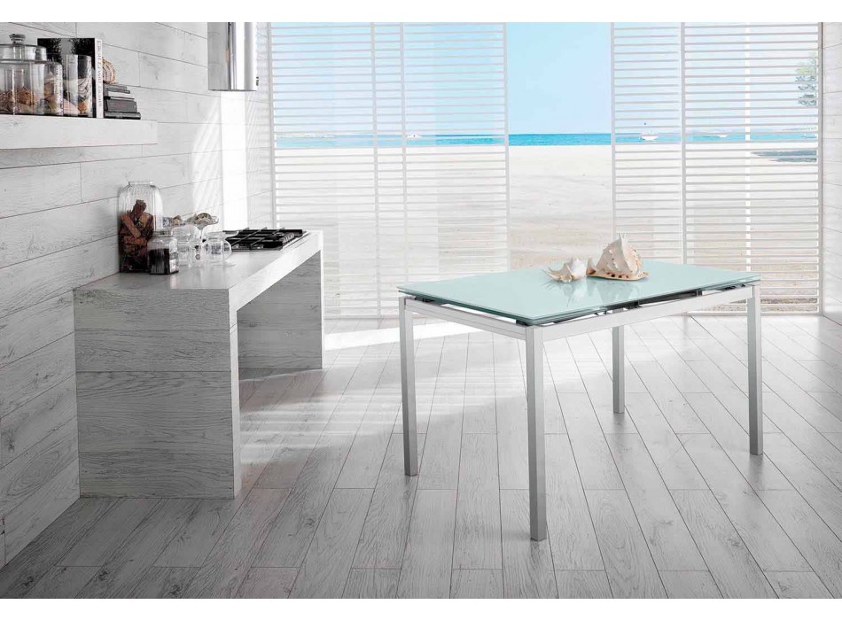 Table de cuisine extensible jusqu'à 200 cm en verre et métal - Tampon Viadurini
