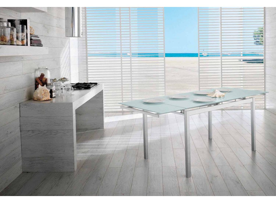 Table de cuisine extensible jusqu'à 200 cm en verre et métal - Tampon Viadurini