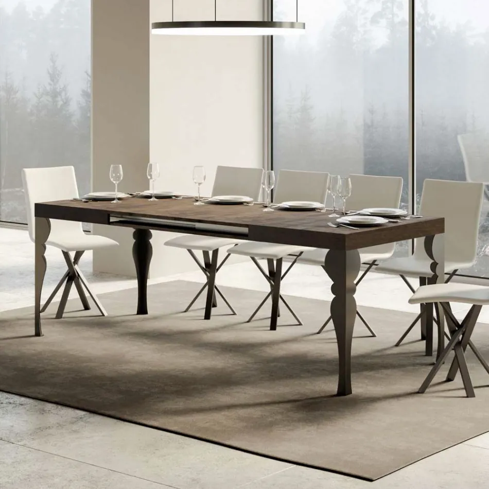 Table de cuisine extensible en bois anthracite et fer fabriquée en Italie - Sassone Viadurini