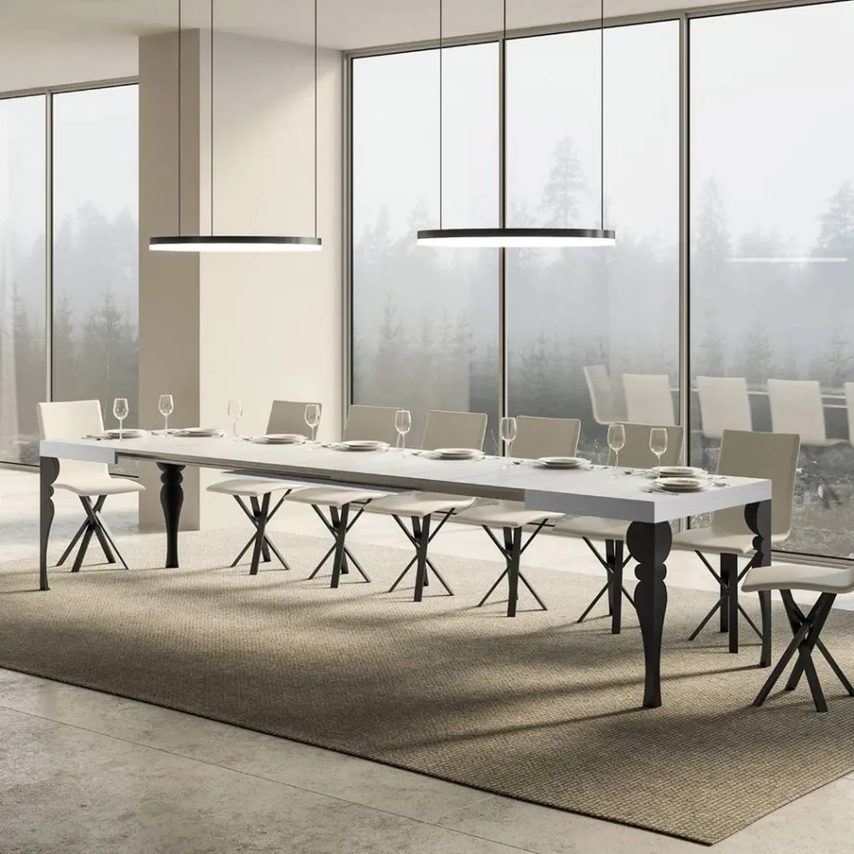 Table de cuisine extensible en bois anthracite et fer fabriquée en Italie - Sassone Viadurini