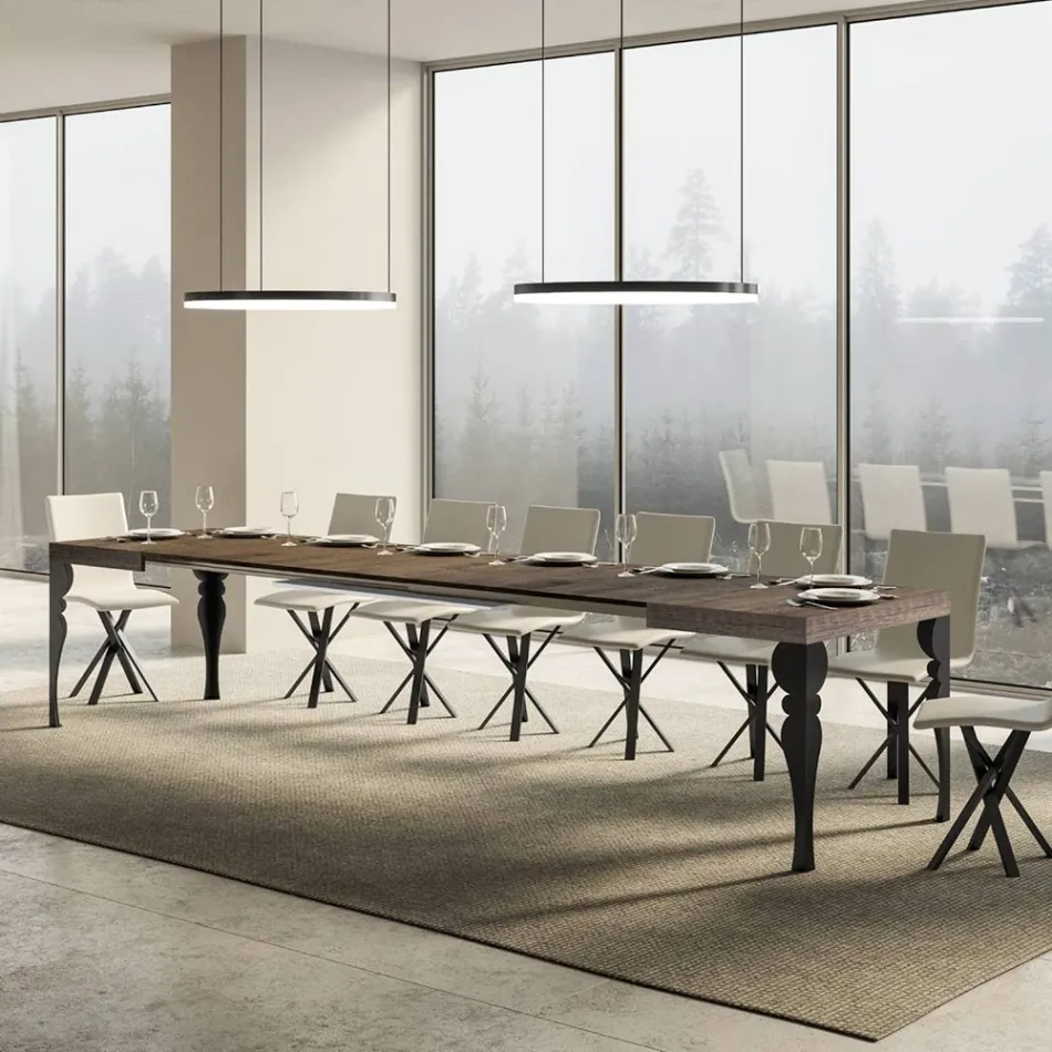 Table de cuisine extensible en bois anthracite et fer fabriquée en Italie - Sassone Viadurini
