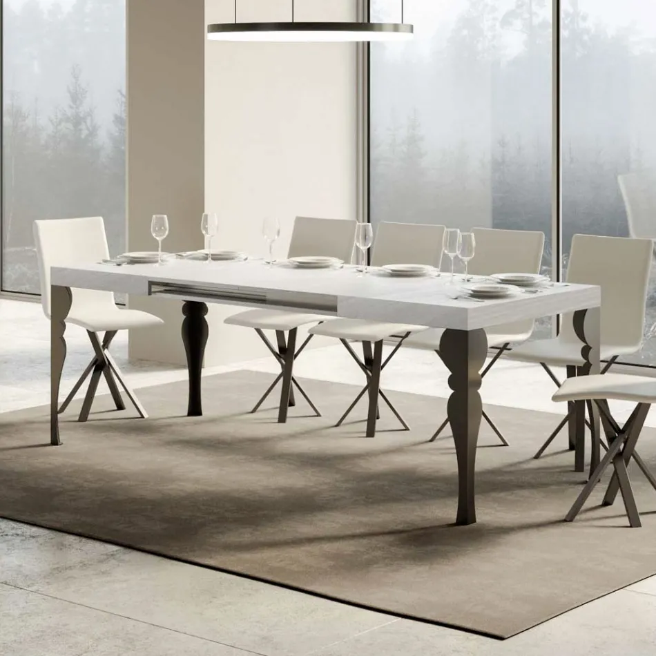 Table de cuisine extensible en bois anthracite et fer fabriquée en Italie - Sassone Viadurini