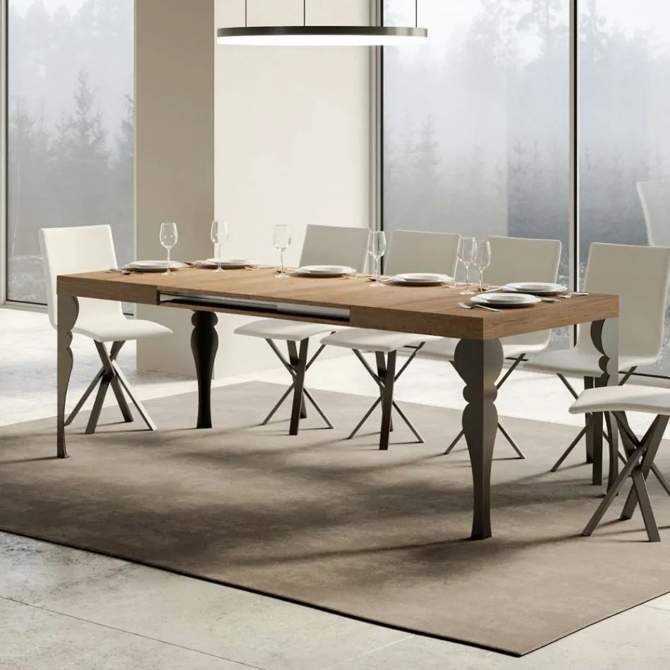Table de cuisine extensible en bois anthracite et fer fabriquée en Italie - Sassone Viadurini