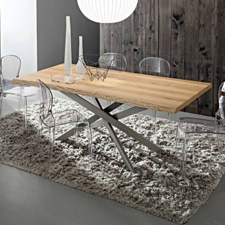 Table de cuisine avec plateau en chêne écorcé fabriquée en Italie - Carlino Viadurini