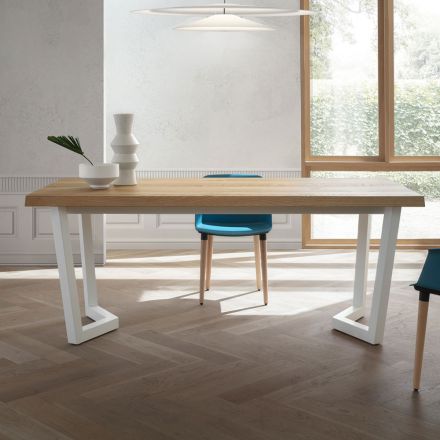 Table de cuisine fixe en métal et plateau en bois Made in Italy - Bastiano Viadurini
