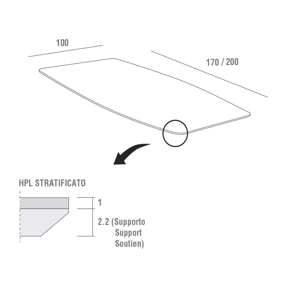 Table de cuisine en HPL avec base en métal anthracite fabriquée en Italie - Aresto Viadurini