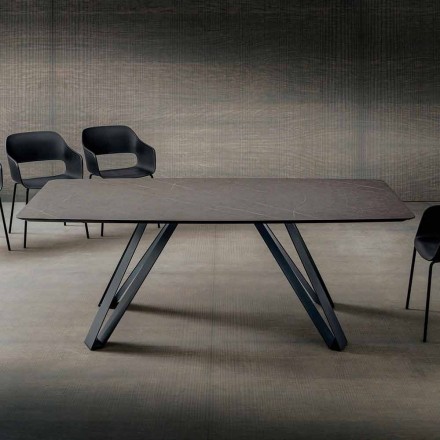 Table de cuisine en HPL avec base en métal anthracite fabriquée en Italie - Aresto Viadurini