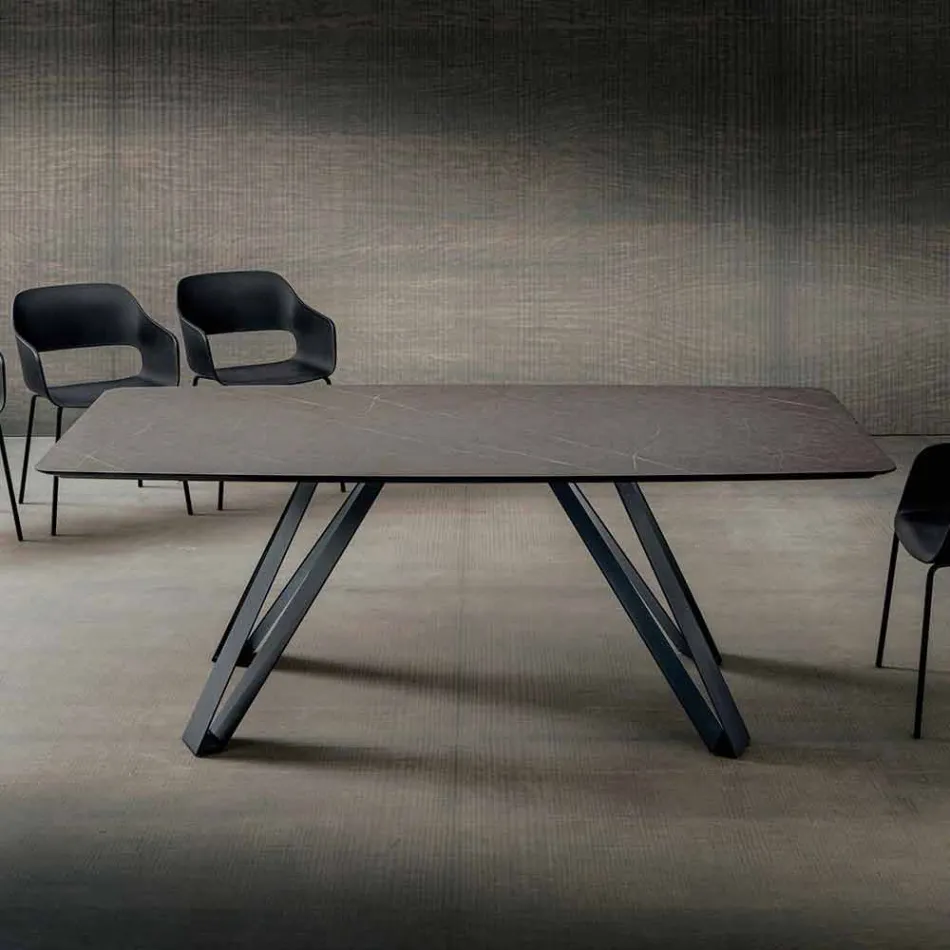 Table de cuisine en HPL avec base en métal anthracite fabriquée en Italie - Aresto Viadurini
