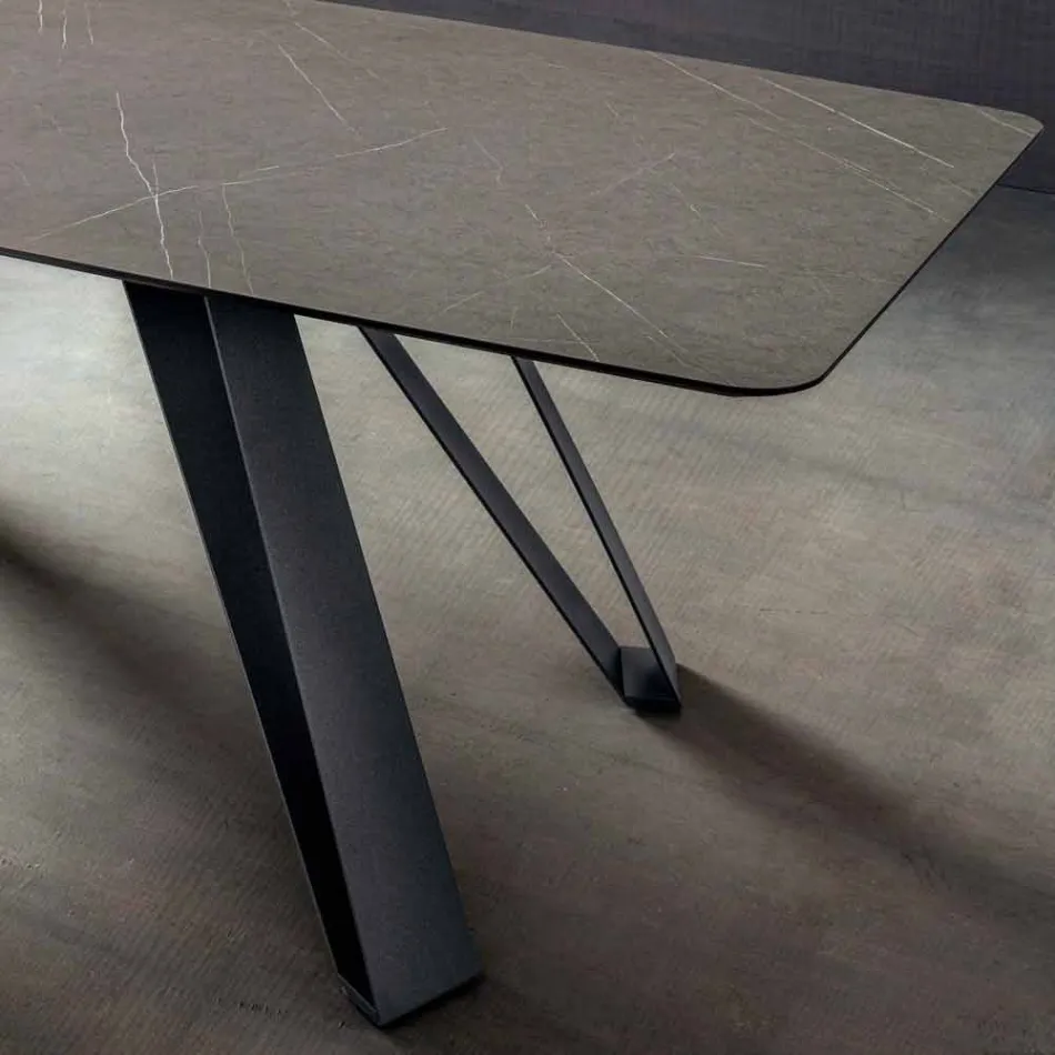 Table de cuisine en HPL avec base en métal anthracite fabriquée en Italie - Aresto Viadurini