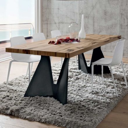Table de cuisine en bois et métal fabriquée en Italie, haute qualité - Dotto Viadurini