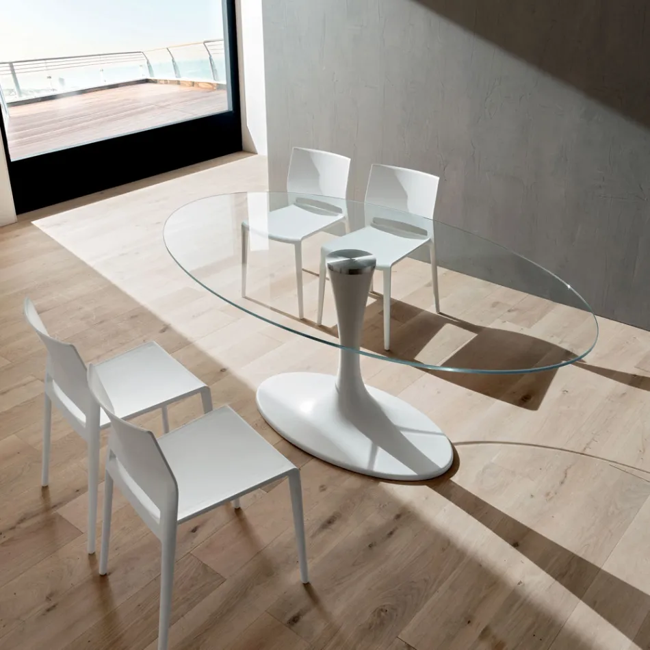 Table de cuisine de luxe en verre trempé et marbre fabriquée en Italie - Brontolo Viadurini