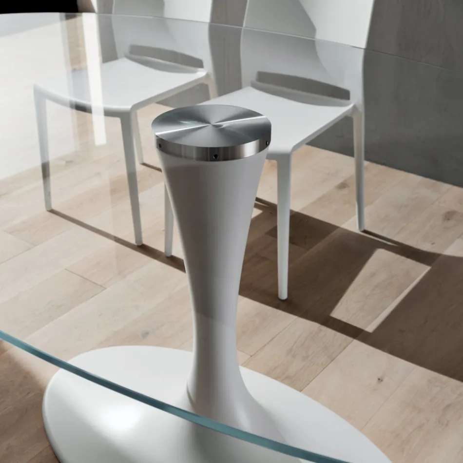 Table de cuisine de luxe en verre trempé et marbre fabriquée en Italie - Brontolo Viadurini