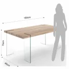 Table de cuisine moderne avec plateau en MDF et base en verre, Joey Viadurini