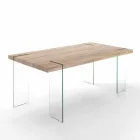 Table de cuisine moderne avec plateau en MDF et base en verre, Joey Viadurini