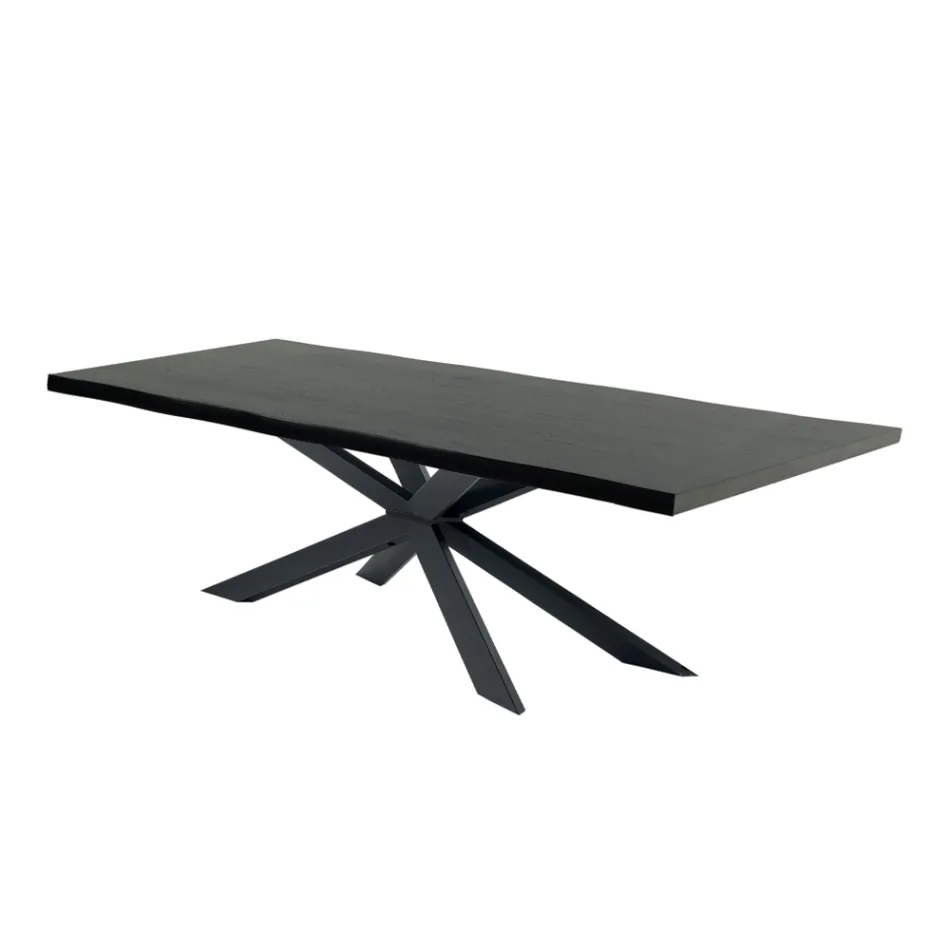 Table de cuisine moderne en bois plaqué et acier fabriquée en Italie - Grotta Viadurini