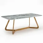 Table d'extérieur avec base en bois et plateau en céramique emblématique Cipro - Infinity Viadurini