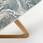 Table d'extérieur avec base en bois et plateau en céramique emblématique Cipro - Infinity Viadurini