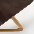 Table d'extérieur avec base en bois et plateau en céramique Corten en métal - Infinity Viadurini