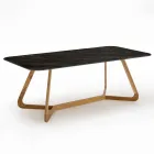 Table d'extérieur avec base en bois et plateau en céramique Marquinia noire - Infinity Viadurini