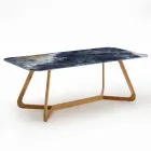 Table d'extérieur avec base en bois et plateau en céramique bleu océan - Infinity Viadurini