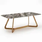 Table d'extérieur avec base en bois et plateau en céramique Orobico Luxe - Infinity Viadurini