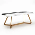 Table d'extérieur avec base en bois et plateau en céramique Panda Blanc - Infinity Viadurini