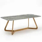 Table d'extérieur avec base en bois et plateau en céramique Royal Peacock - Infinity Viadurini