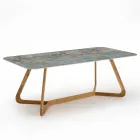 Table d'extérieur avec base en bois et plateau en céramique Santos - Infinity Viadurini