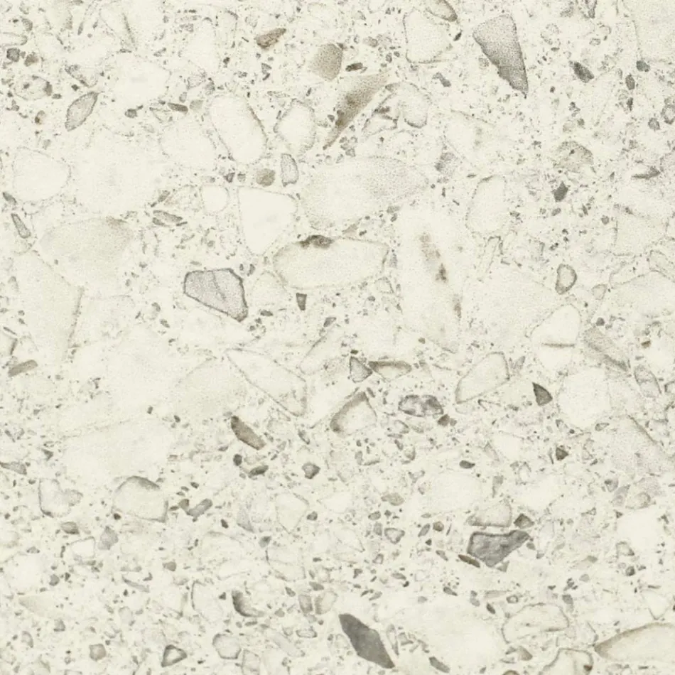 Table d'extérieur avec base en bois et plateau en céramique blanche Terrazzo - Infinity Viadurini