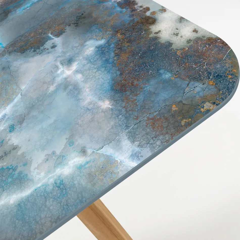 Table d'extérieur avec base en bois et plateau en céramique Thunderstorm - Infinity Viadurini