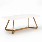 Table d'extérieur avec base en bois et plateau en céramique blanc total - Infinity Viadurini