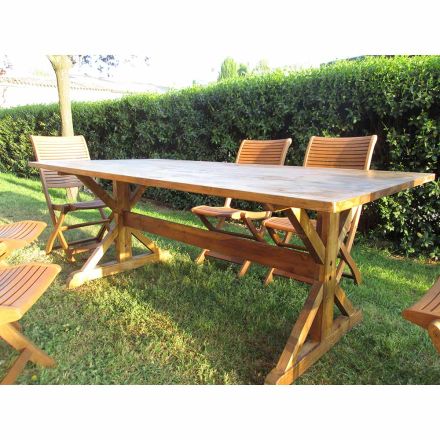 Table d'extérieur en bois de sapin de style rustique fabriquée en Italie - Clinio Viadurini