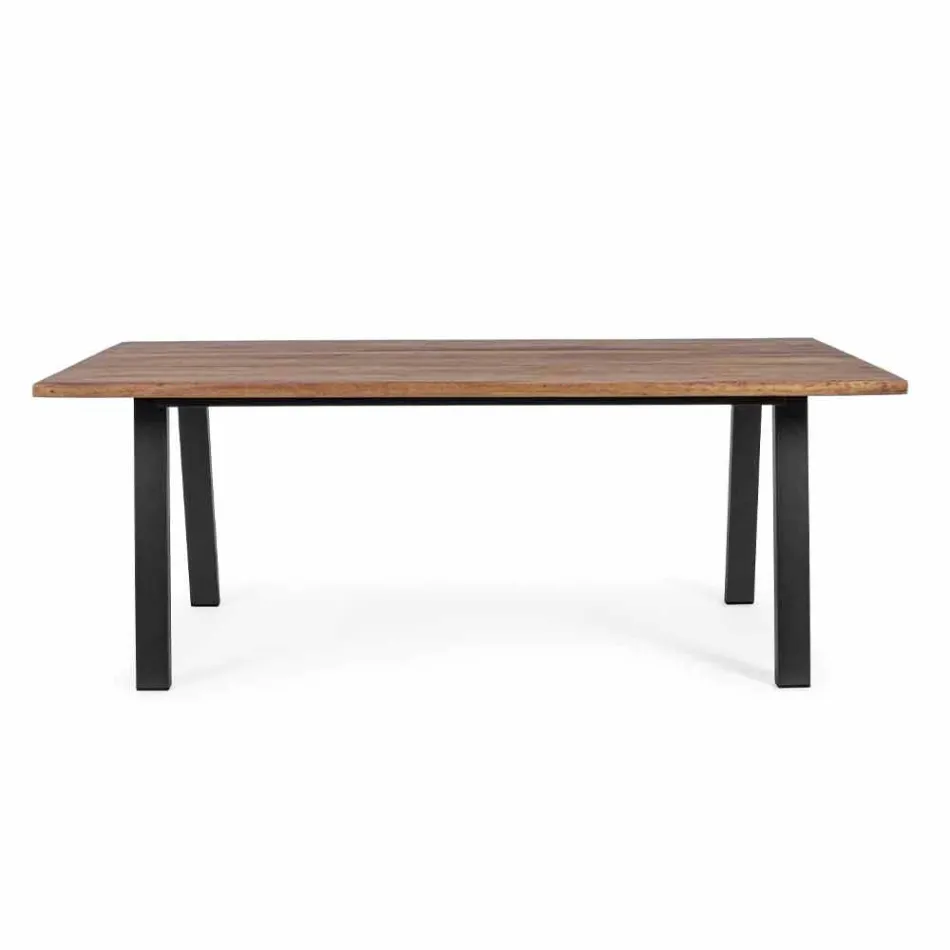 Table d'extérieur en bois d'acacia avec pieds en acier peint - Sheldon Viadurini