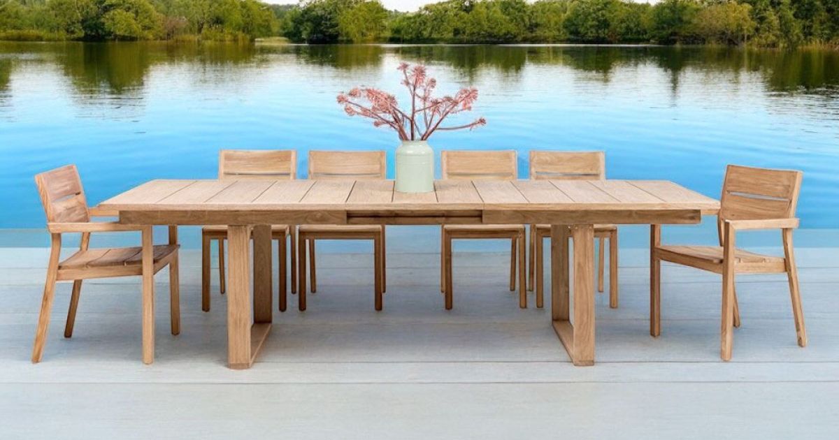Table à manger en bois teck 160x86 avec rallonges 270cm x