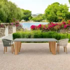 Table d'extérieur en microciment Okumè et finition teck fabriquée en Italie - Pencil Viadurini