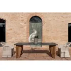 Table d'extérieur en microciment Okumè et finition teck fabriquée en Italie - Pencil Viadurini
