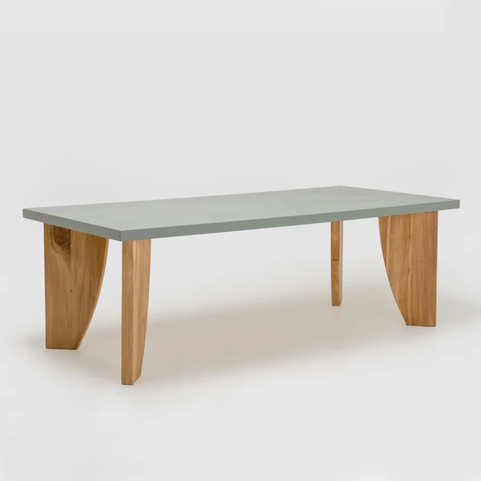 Table d'extérieur en microciment Okumè et finition teck fabriquée en Italie - Pencil Viadurini