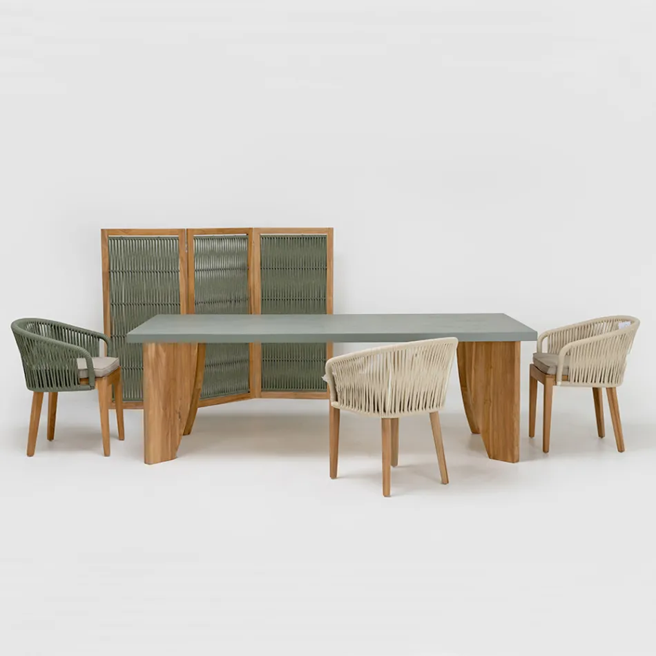 Table d'extérieur en microciment Okumè et finition teck fabriquée en Italie - Pencil Viadurini