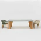 Table d'extérieur en microciment Okumè et finition teck fabriquée en Italie - Pencil Viadurini
