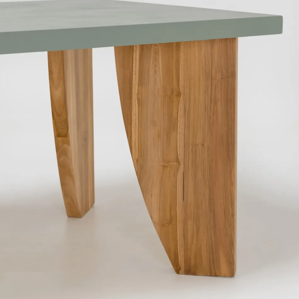 Table d'extérieur en microciment Okumè et finition teck fabriquée en Italie - Pencil Viadurini