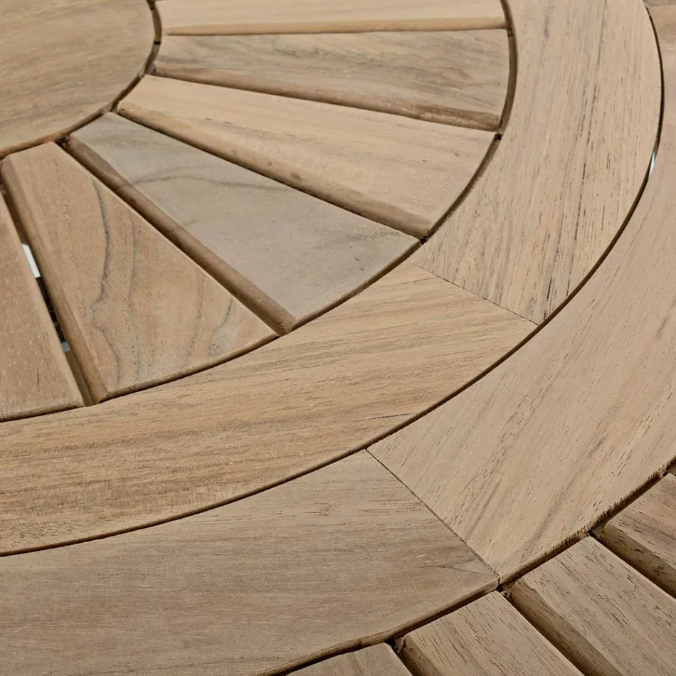 Table d'extérieur en teck avec plateau central pivotant, Homemotion - Dimitris Viadurini