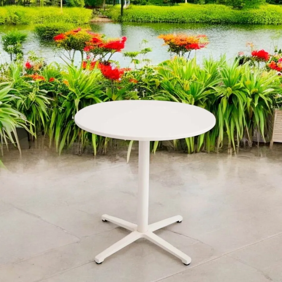 Table ronde d'extérieur diamètre 75 cm en aluminium beige - Brisea Viadurini