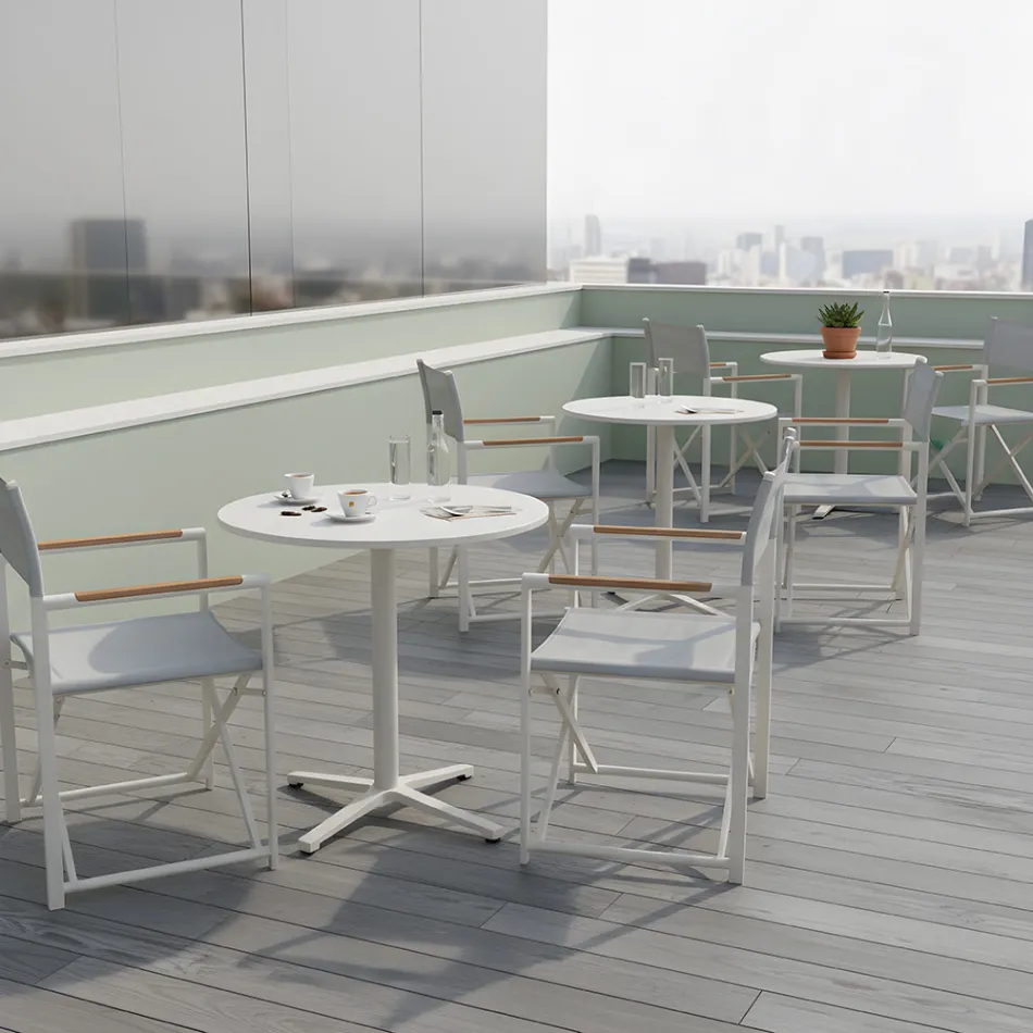 Table ronde d'extérieur diamètre 75 cm en aluminium beige - Brisea Viadurini