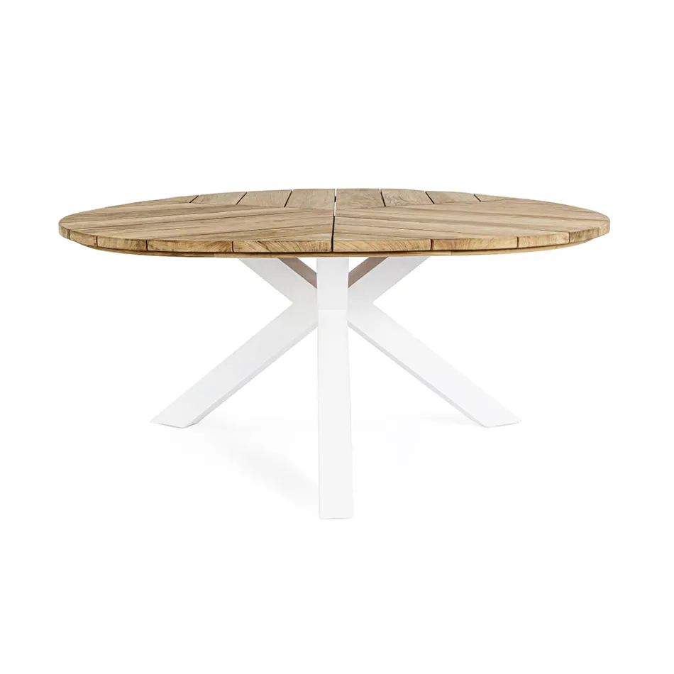 Table d'extérieur ronde en teck avec piètement en aluminium, Homemotion - Selenia Viadurini
