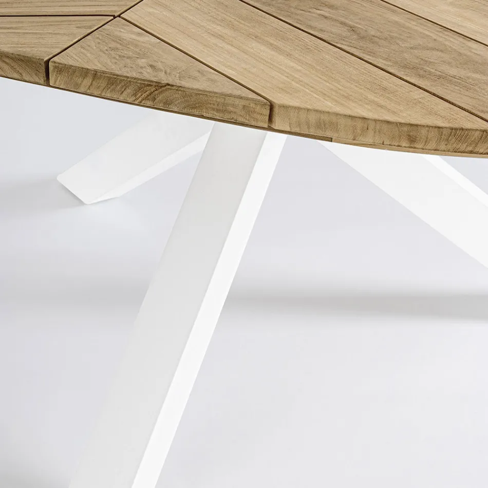 Table d'extérieur ronde en teck avec piètement en aluminium, Homemotion - Selenia Viadurini